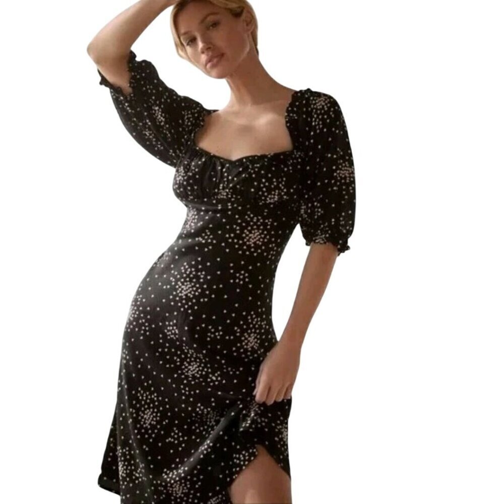 Anthropologie NWT Juliette Knee Length Dress Black White Heart Starburts Size Lp